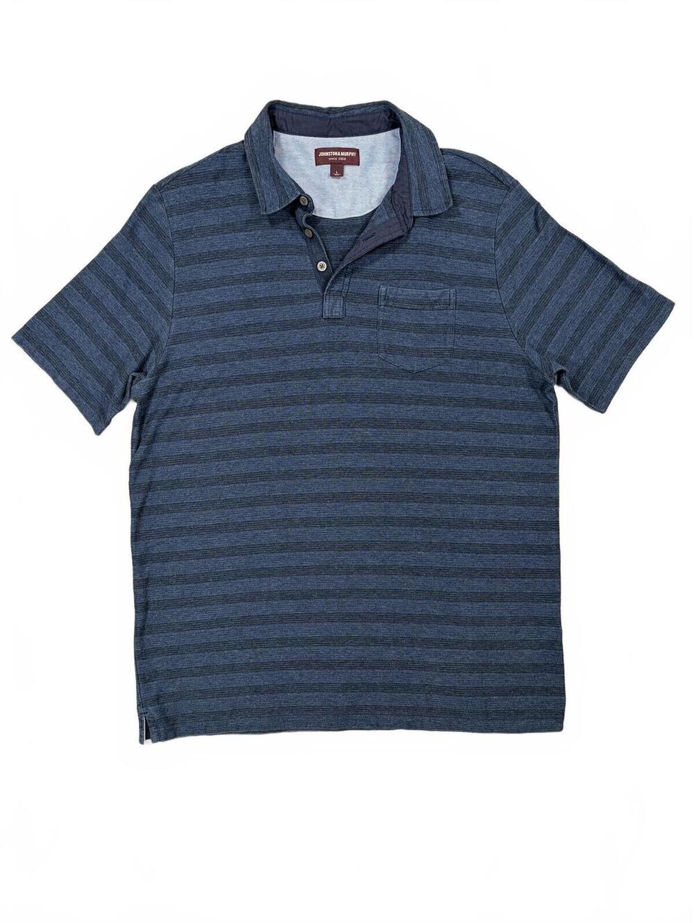 Johnston & Murphy Pima Cotton Striped Polo Blue & Navy Size L Business Casual